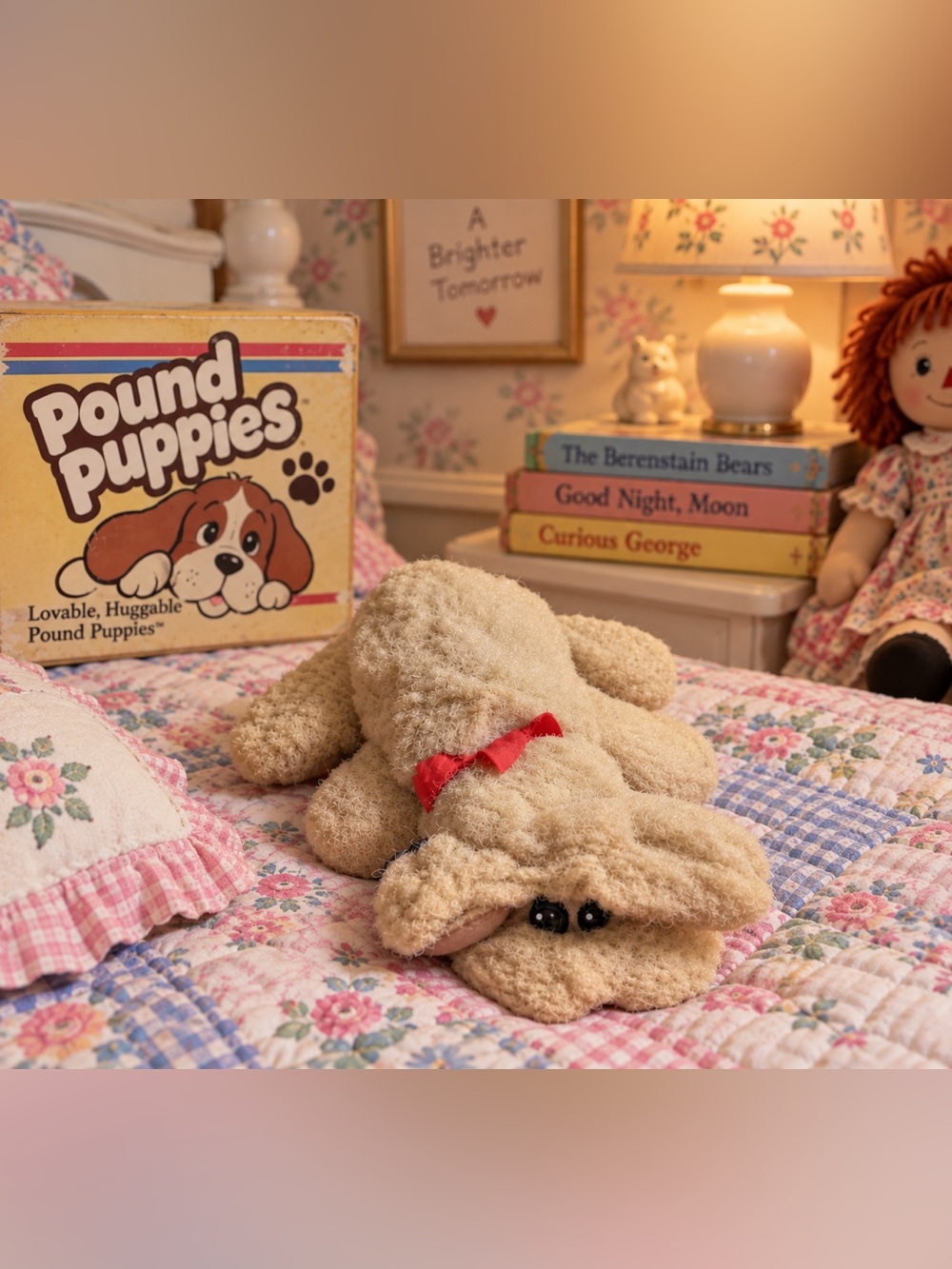Vintage Pound Puppy Newborn Furries Plush 10" Tan Puppy Tonka 80s